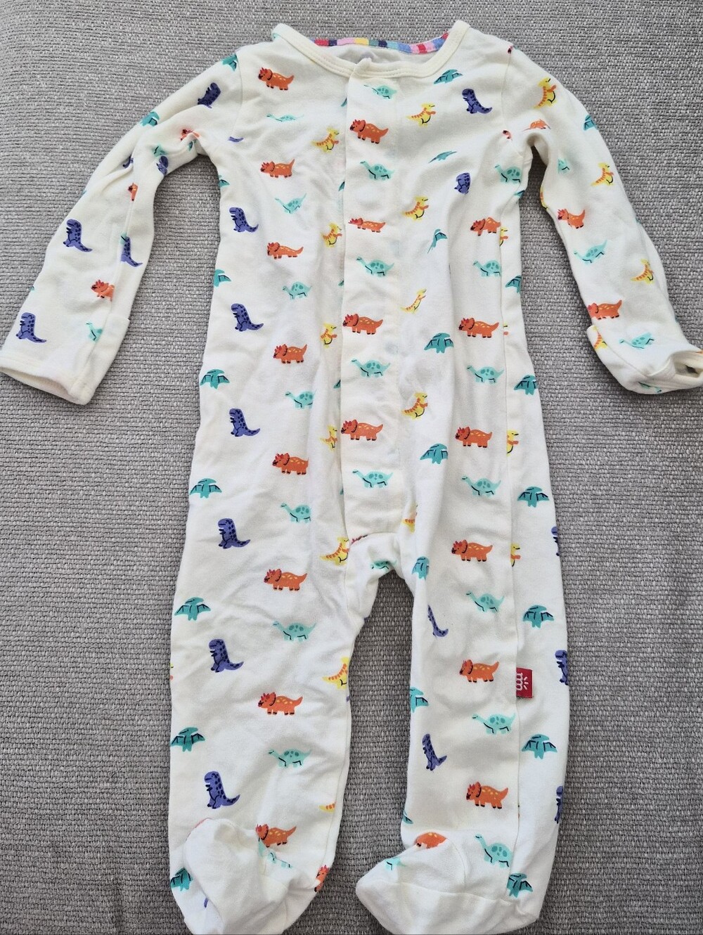 Magnetic Me White Footie One-Piece with Multicolor Dinosaur Print